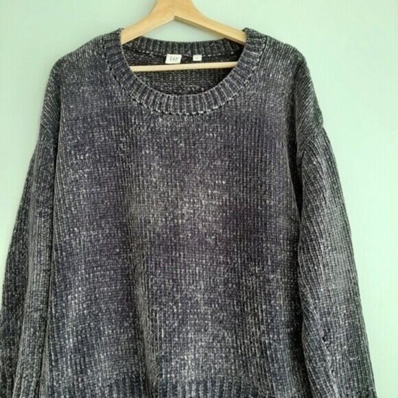 GAP Chenille Crewneck Sweater Soft Relaxed Fit Grey Sz M - Picture 4 of 9